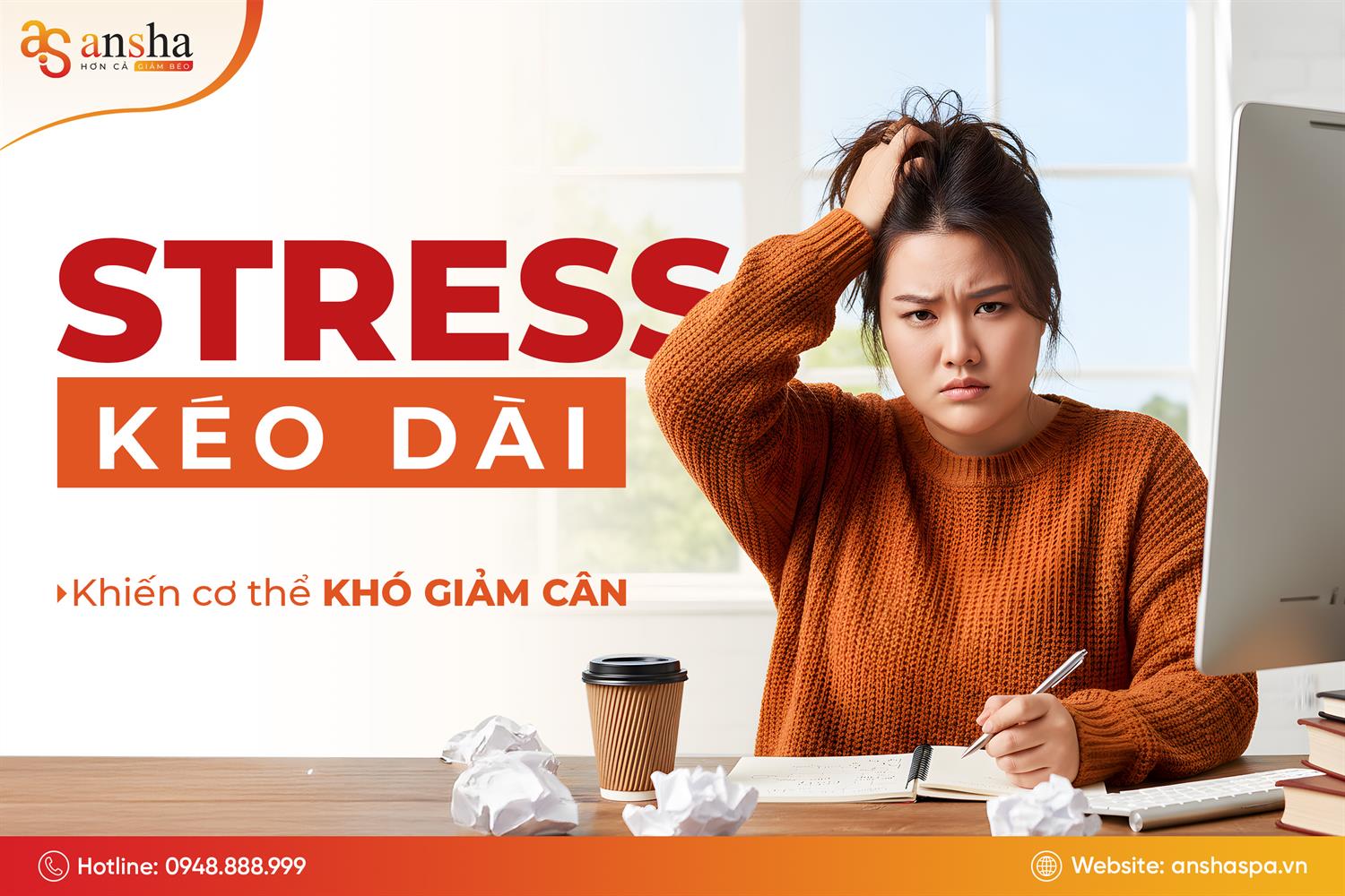 Stress kéo dài khiến cơ thể khó giảm cân